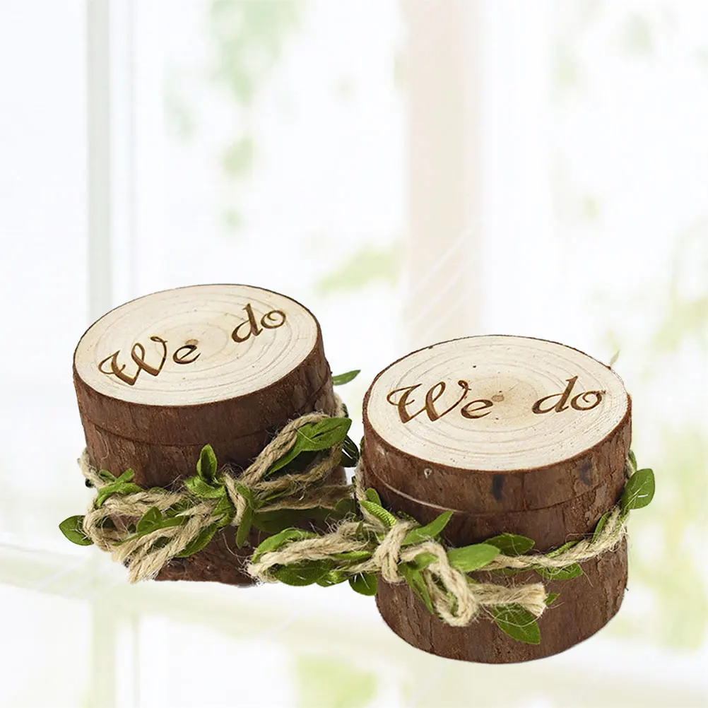 

2pcs Wooden Ring Holder Vintage Rustic Wedding Engagement Box Jewelry Storage Container For Proposal Ceremony Small Accessories