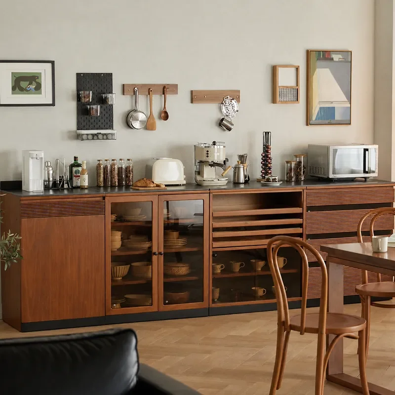 Nordic Solid Wood Dining Side Cabinet Small Apartment Wall Mounted Multi Functional Rock Slab Console Kitchen Storage Locker