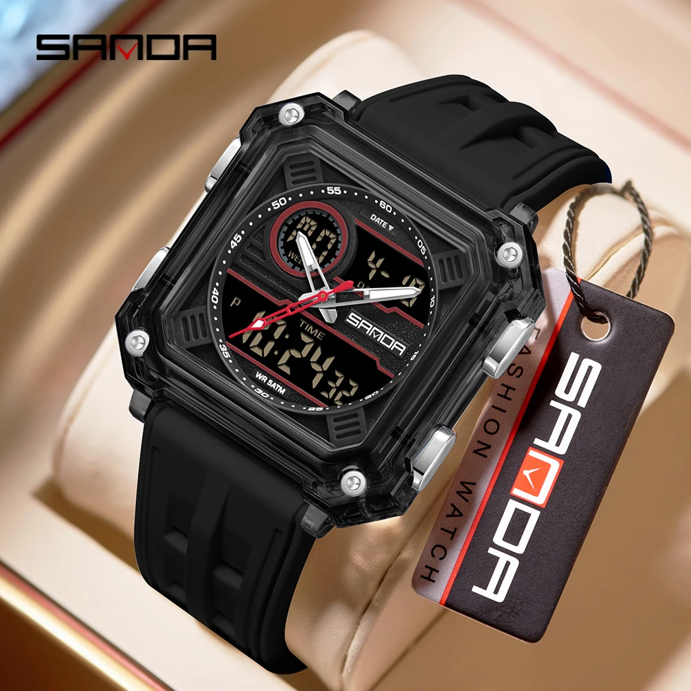 SANDA 6382 Fashion Sport Male Daily Athletic Quartz Wristwatch Multimode Chronograph Dual Time Output Night Bright for Adult Men