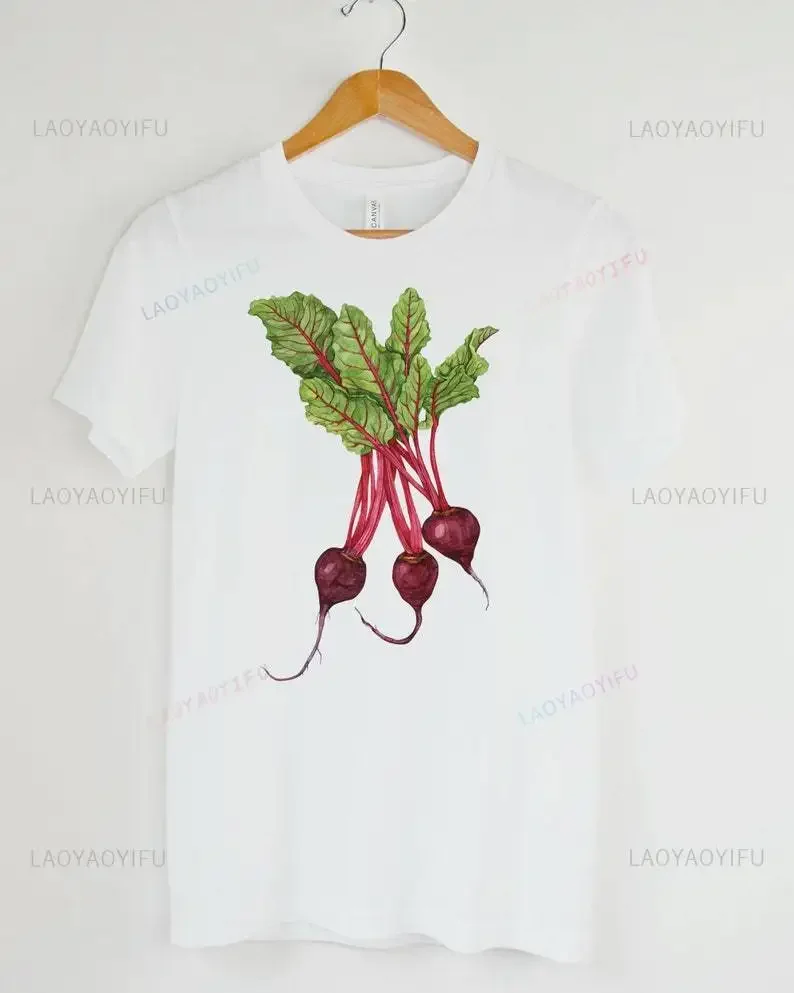 Beets Woman Market Sugar Beets Printed T-shirt Woman Man Summer Vegetable Pattern Garden Gardening High Quality Cotton Shirt