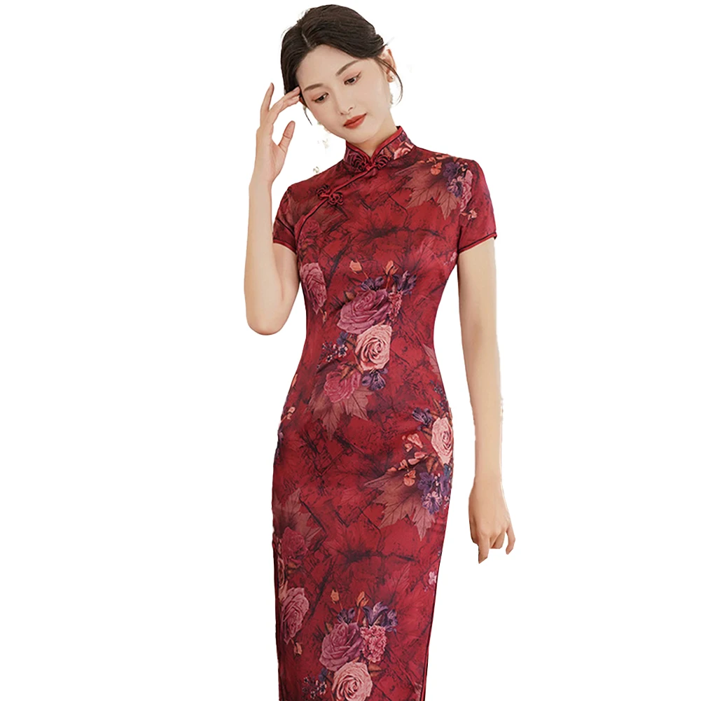 

Hot Fahion Perform Wedding Women Dress Qipao Long Qipao Wedding Perform Slim Fit Soft Strech Breathable Unique