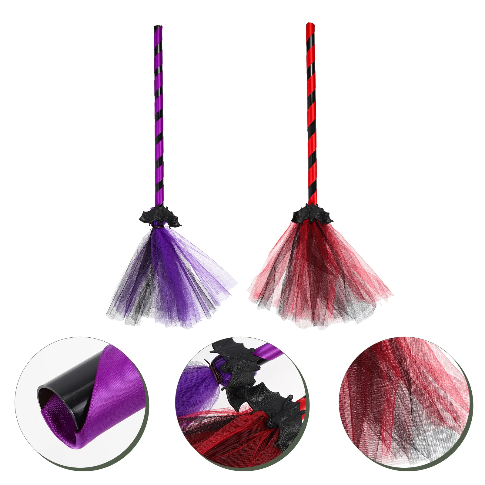 2 Pcs Clothing Mesh Witch's Broom Child Girl Outfits Halloween Broomstick Decorative Prop