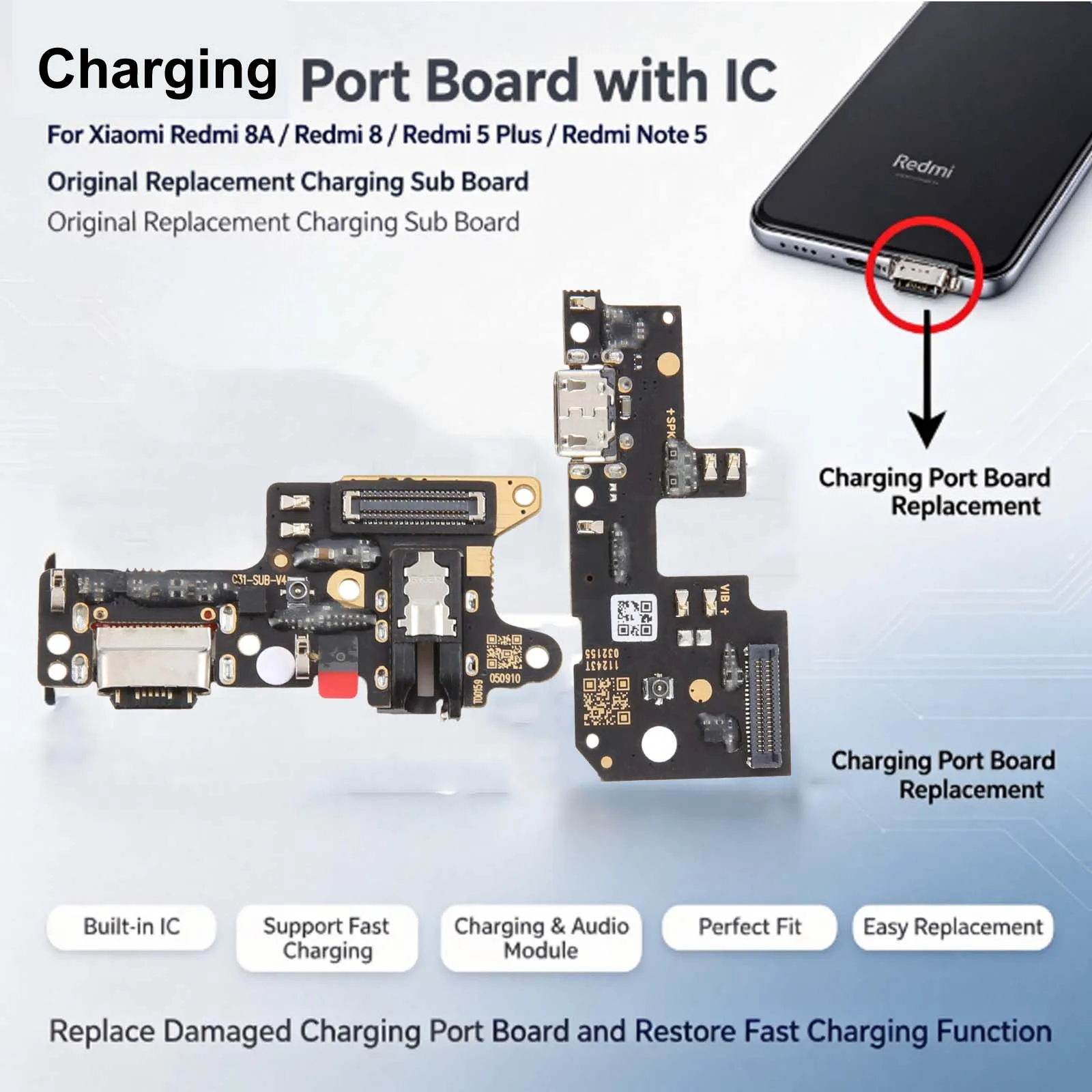 For Xiaomi Redmi 8A / Redmi 8 / Redmi 5 Plus / Redmi Note 5 Charging Port Board with iC, Supporting Fast Charging