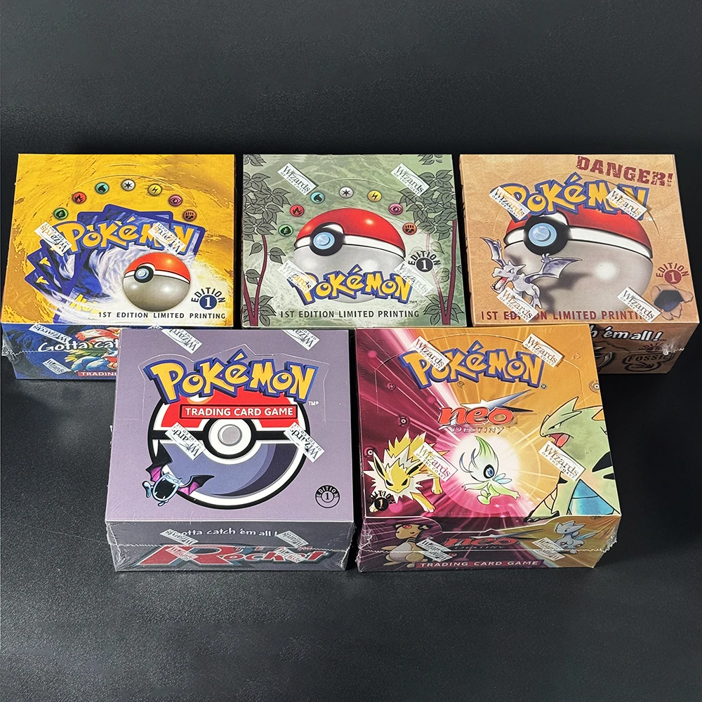 PKM Base Set Fossil Jungle Team Rocket Neo Destiny Booster Box 1999 2000 Year 1st Edition 1Box 36 Packs Proxy Game Cards Sealed
