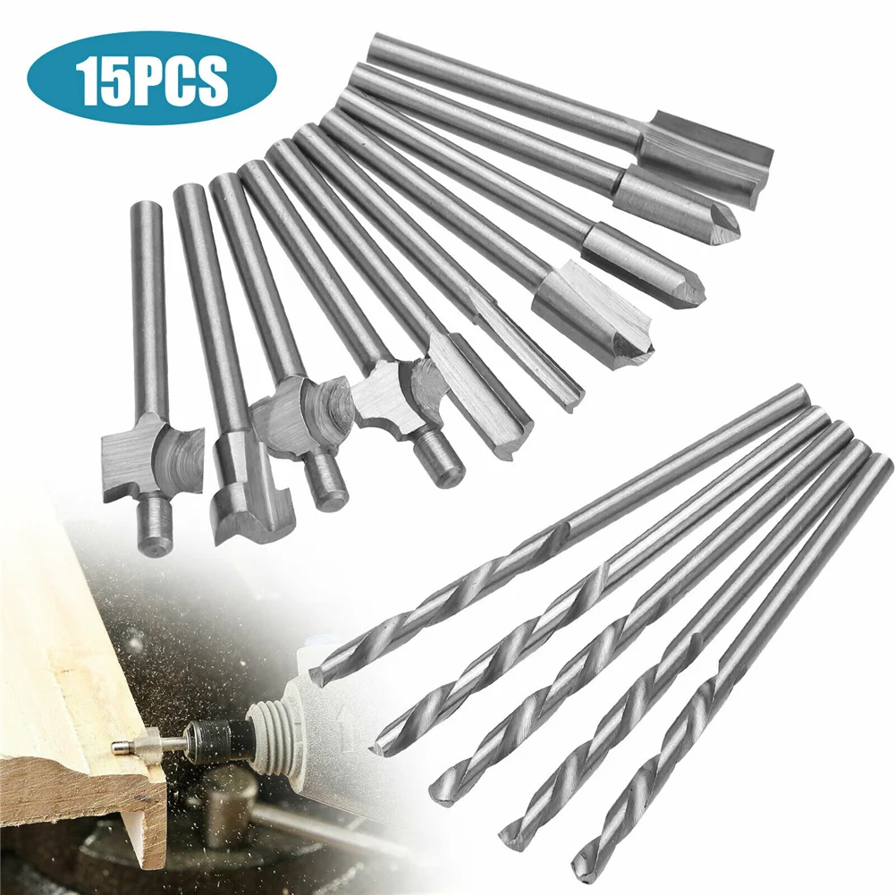 

15pcs 1/8" 3mm Metal Shank Router Twist Drill Bit Set For Dremel Rotary Multi Cutting Power Tool Set