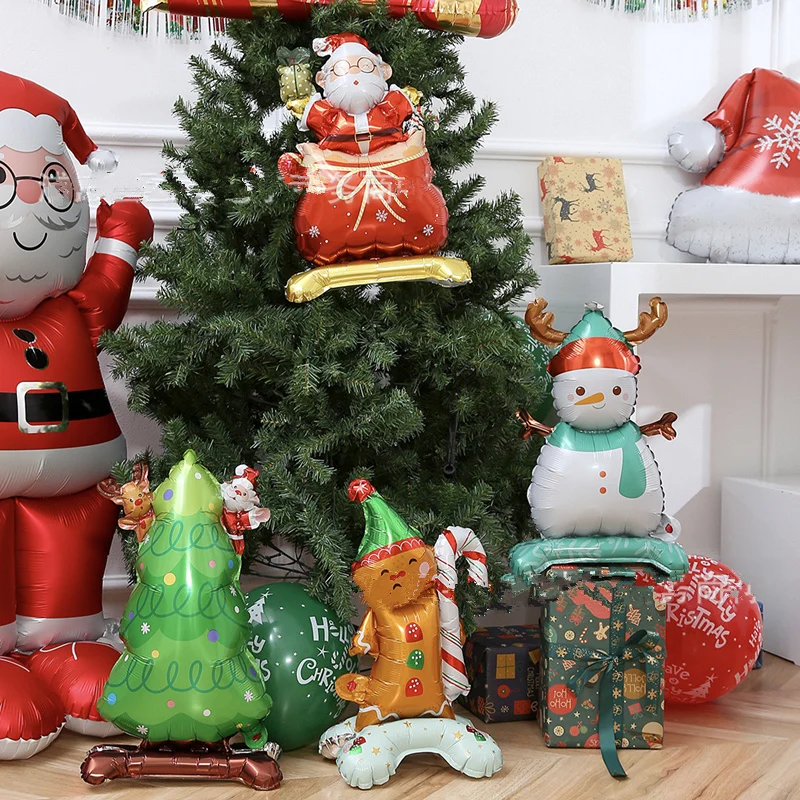 New Christmas themed party balloons standing snowmen Christmas trees aluminum film balloons, Happy New Year party decorations