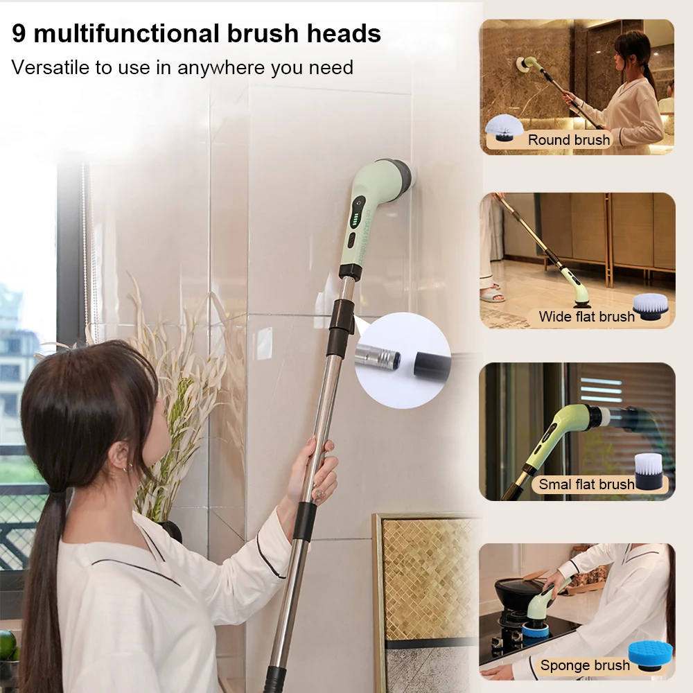 Electric Cleaning Brush Multifunctional Bathroom Kitchen Toilet Cleaning Brush 9 in 1 Household Window Rotating Cleaning Brush