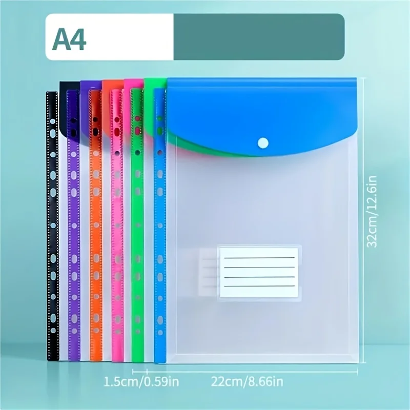 Expandable Plastic Binder Pockets with 11-Hole Punch, Snap Button Closure & Labelable Sleeves-Compatible for 2/3/4-Ring Binders
