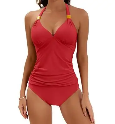 

Женский слитный купальник размера плюс, большой женский купальник с эффектом пуш-ап и V-образным вырезом, винтажный купальный костюм, новинка