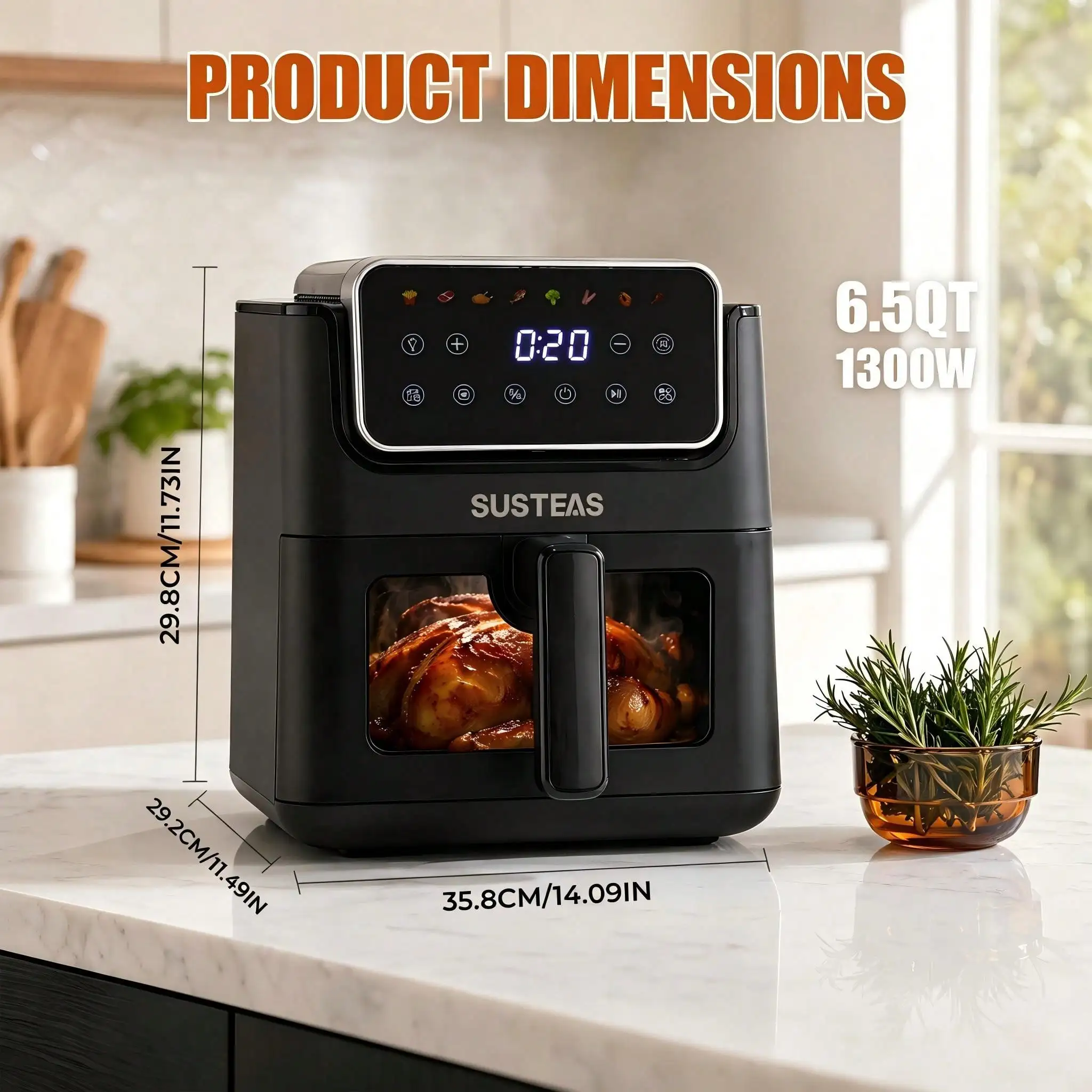 4.8QT/6.5QT Extra Large Visual Air Fryer With Clear View Window, 1300W/1500W Digital Air Fryer With Reheat Mode, Easy Clean Detachable Crisping Plate, All Round Even Heating, Premium Gift For New Home, Party And All Holiday Festival Presents