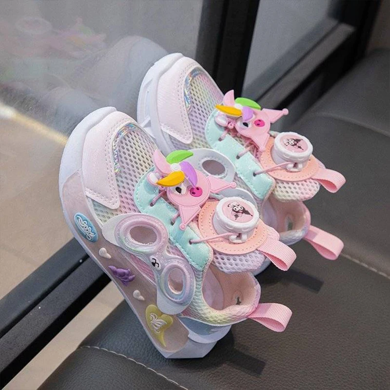 2024 Cute Kuromi Girls Mesh Shoes Sanrio Kawaii Anime Sneakers Summer Sweet Cute Cartoon Breathable Princess Hollow Shoes Gifts