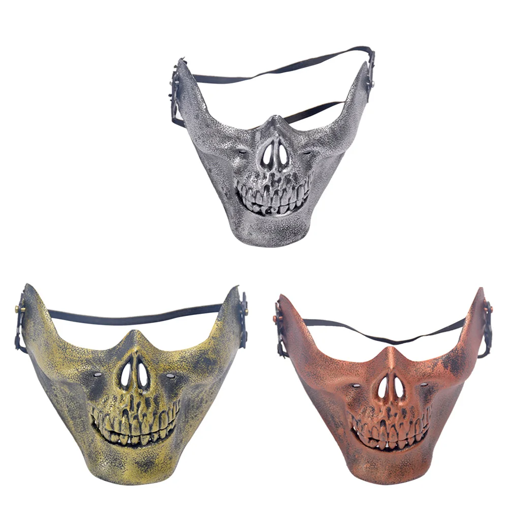 

3 pcs Half Face Mask Skull Halloween Masquerade Costume Party Mask Set Gold Silver Brass Adjustable Lightweight Fit For Cosplay