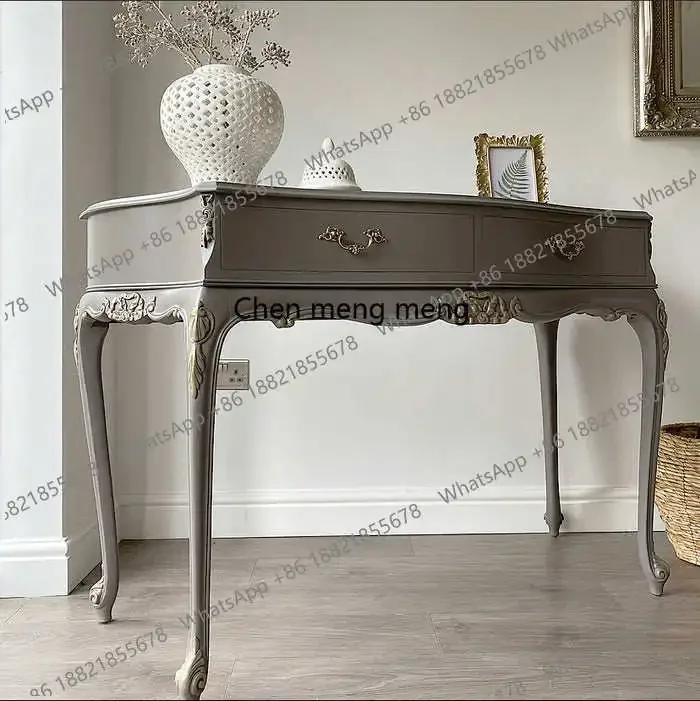 

Американский пристенный декоративный столик из массива дерева с золотой росписью в ретро-стиле, европейский дизайн для небольших квартир, для прихожей.