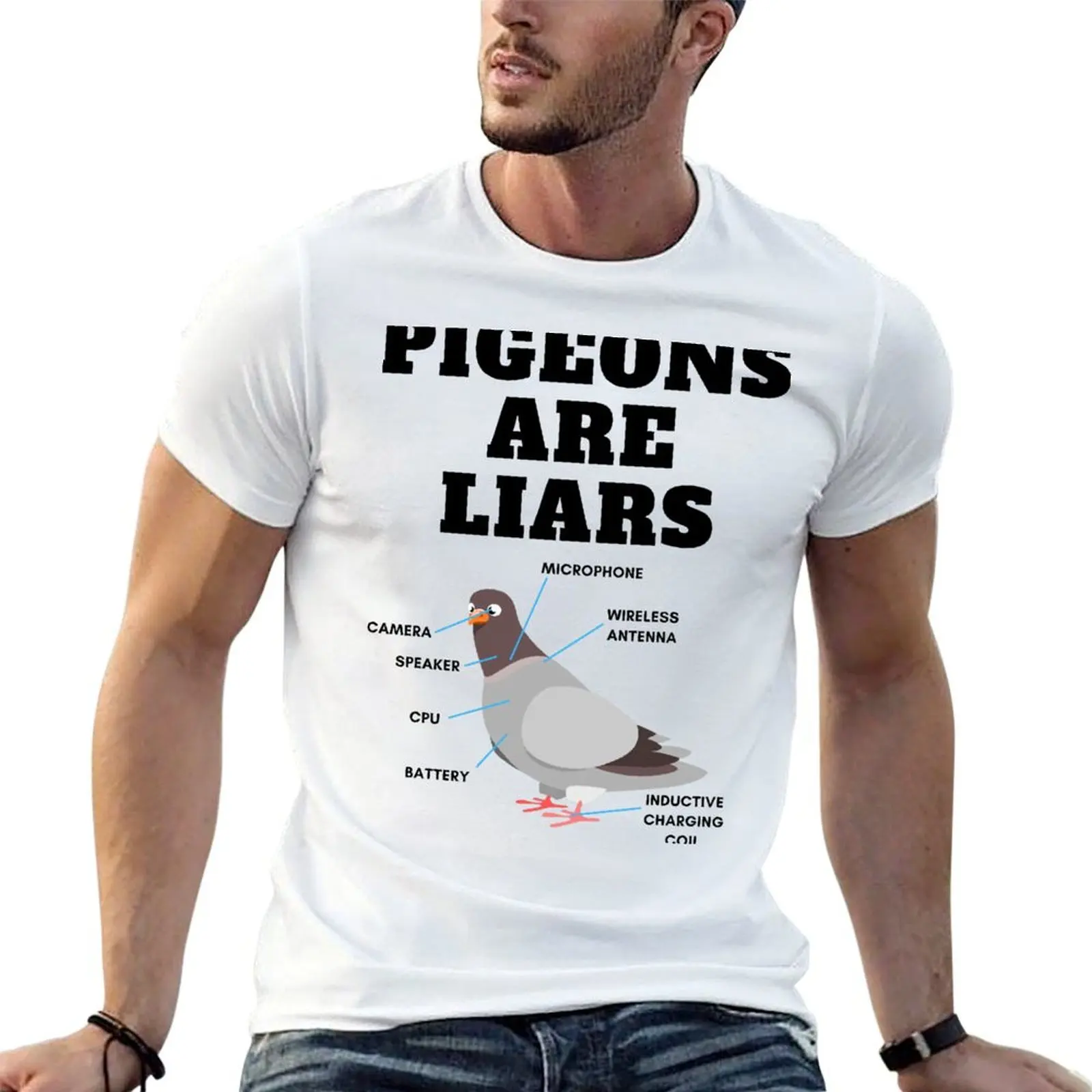 Pigeons Are Liars, Pigeons Aren't Real T-Shirt Plus Size Gym Sports T-Shirt