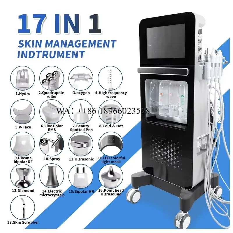 WMWMNU 17 Handles Multi-Functional Hydra Dermabrasion Oxygen Jet Touch Screen Facial with UK US Plugs for Commercial