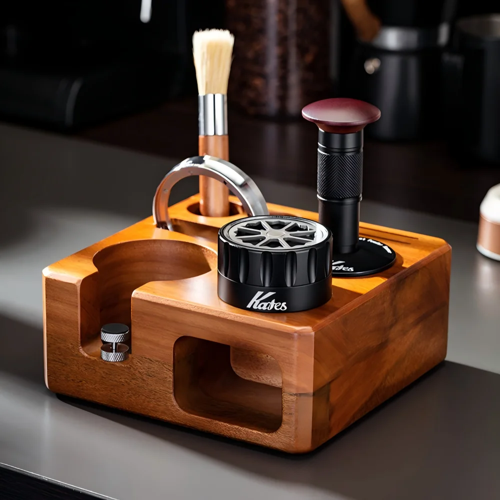 Walnut Wood Coffee Tamper  - 58mm Espresso Distribution & Tamping Base, Multi-functional Storage Organizer