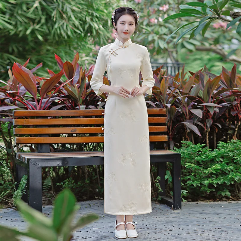 

Girl Qipao Long Chinese Dress Modern Eleganti Women Traditional Cheongsams Hanfu Robe Orientale Summer Vintage Vestido Chino New