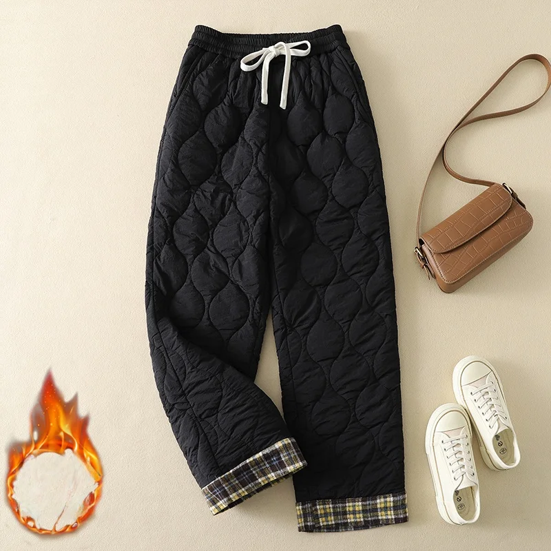 Hiver nouveau Sle femmes coton pantalon ceinturé taille élastique gourde Pr ligne léger chaud Long coton pantalon coupe-vent