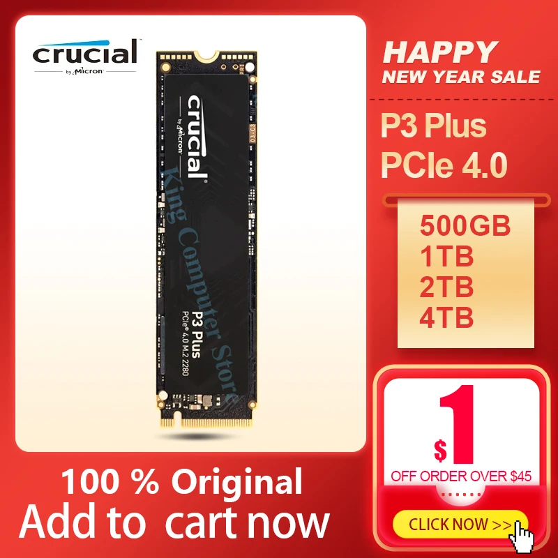 Crucial P3 Plus 500GB 1TB 2TB 4TB PCIe 4.0 3D NAND NVMe M.2 SSD, Up to 5000MB/s （Not original Box）