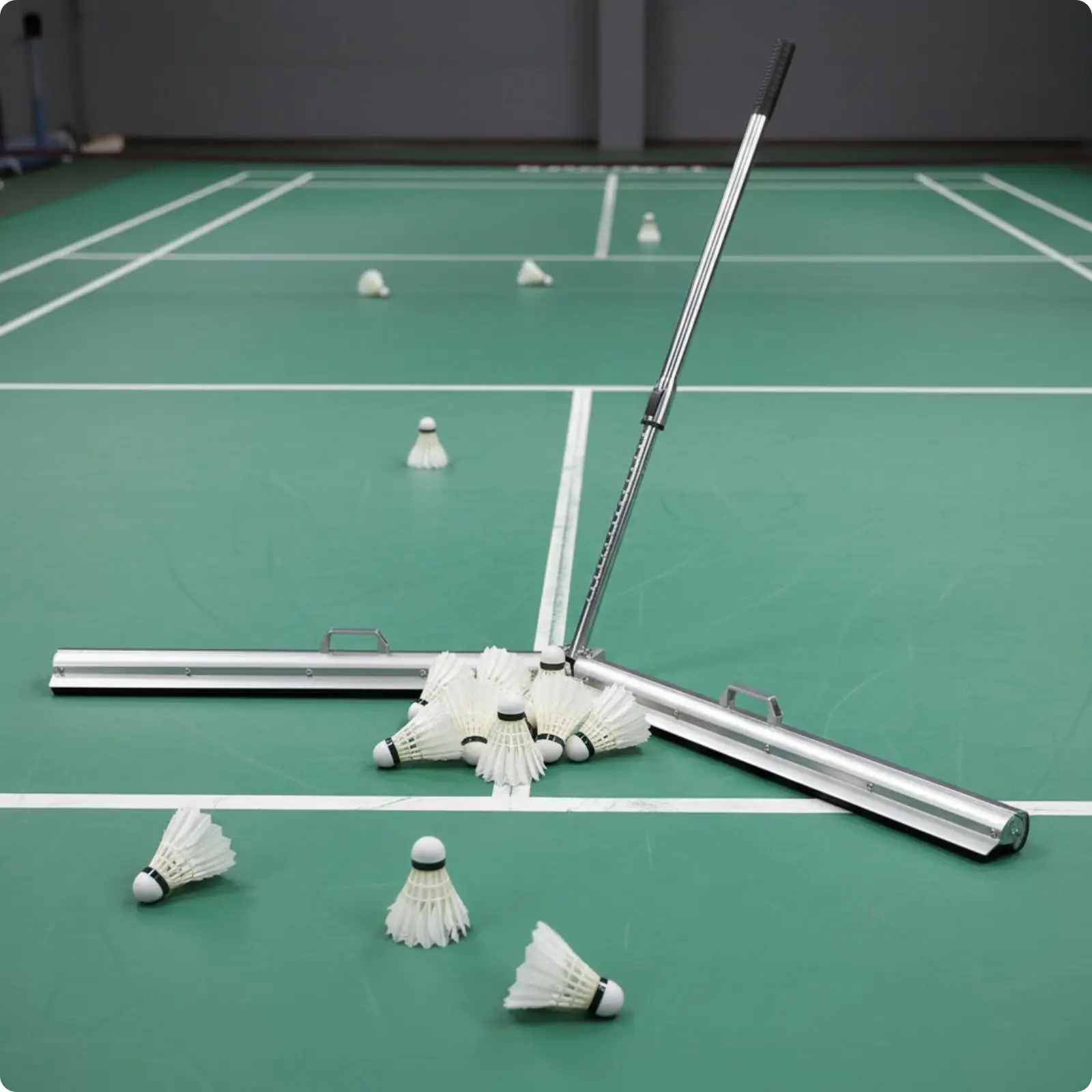 Stainless Steel Badminton Ball Collector Picker Adjustable Handle Wide Head for Shuttlecock Retrieval Court Training