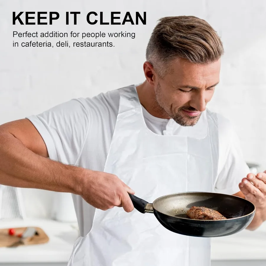 Grembiule da cucina usa e getta per servizi di ristorazione e uso domestico 46 x 28 Grembiule in plastica bianca con tracolla regolabile Leggero