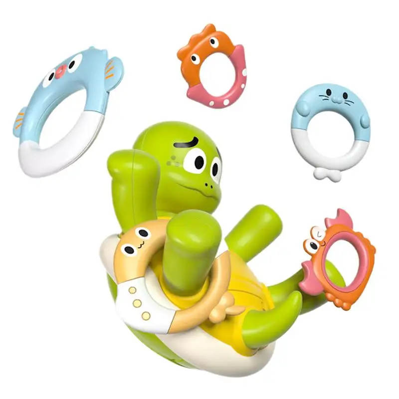 Turtle Bath Toy Electric Water Spraying Rotating Turtle Set Toy Swimming Bathtub Pool Toy Cute Swimming Turtle Toys With 5 Rings