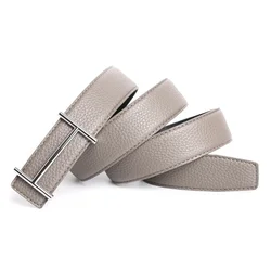 Cinturón con hebilla de Pin en H para hombre y mujer, correa de vestir de cuero genuino Real de alta calidad, color gris, marca de lujo, a la moda