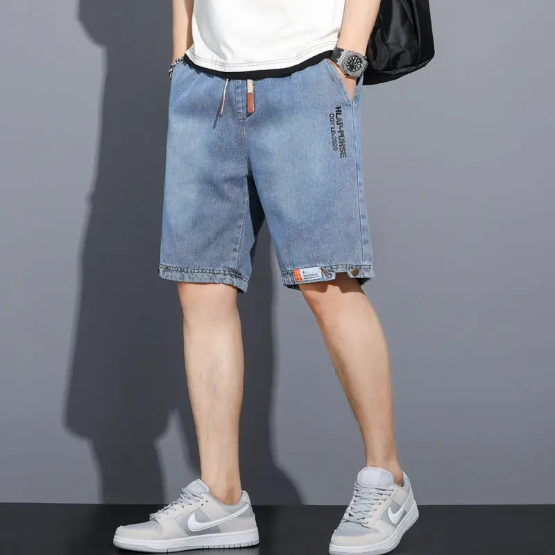 

Men's Mid-Waist Straight Leg Jeans Casual Summer Shorts Loose Fit Five-Quarter Thin Cotton Polyester Blend Youth Fashion