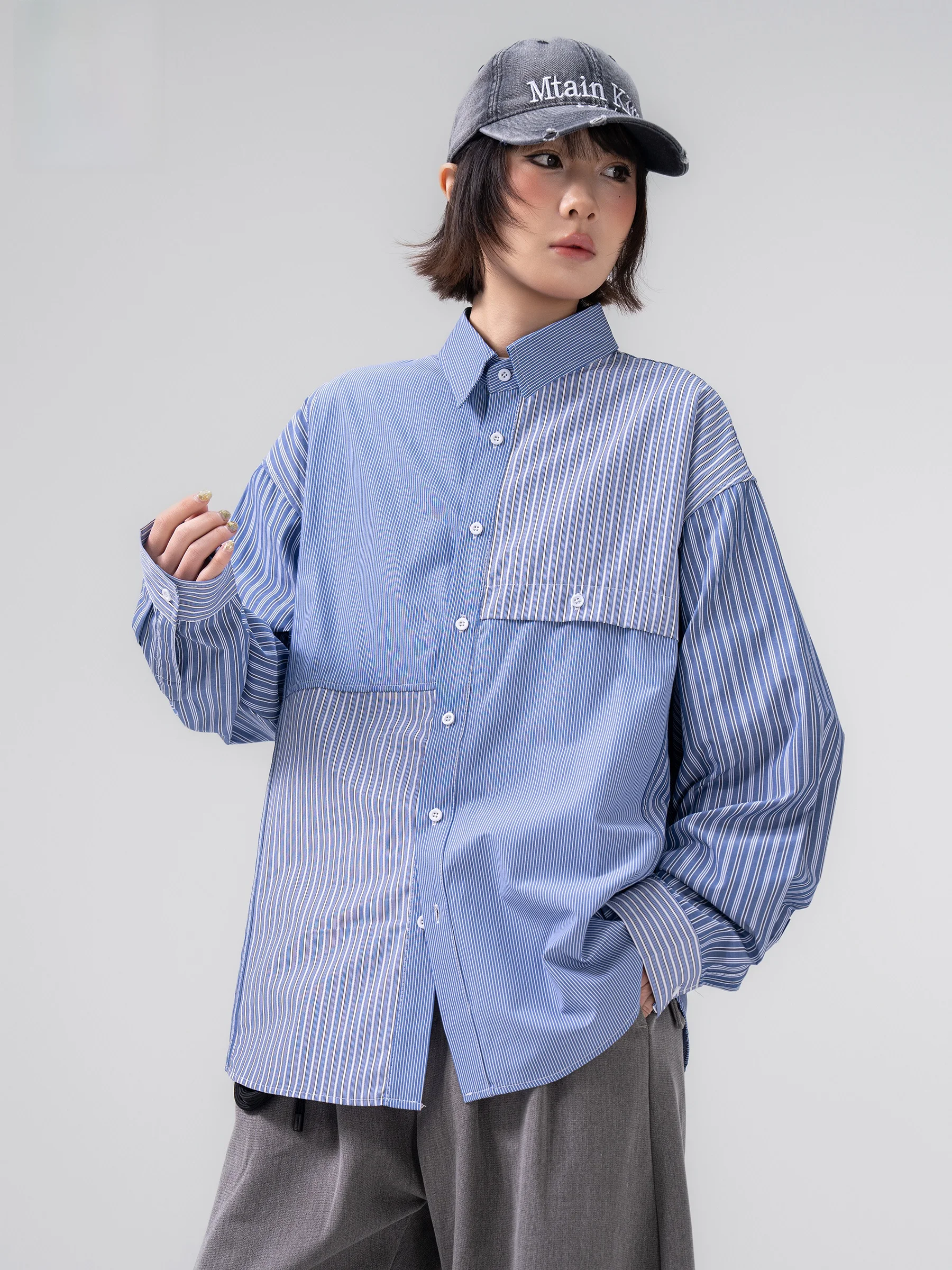 Color Block Striped Shirt Casual Long Sleeve Unisex Spring New Design Cotton Polyester Blend Fashionable Outerwear Coat