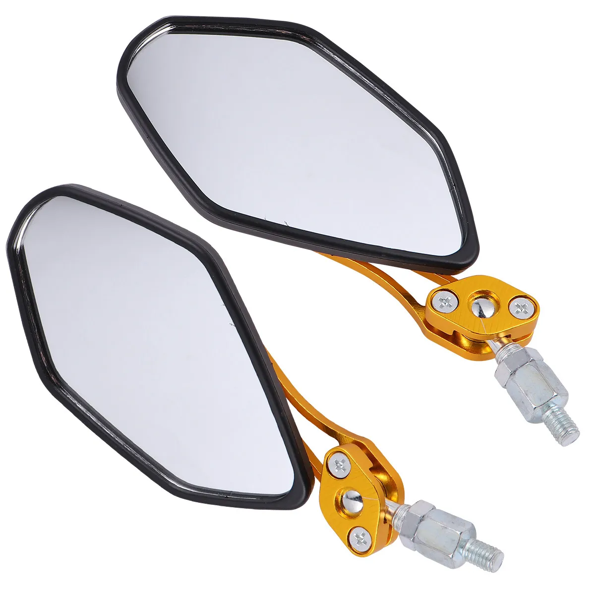 1Pair Motorbike Retroreflector Motorcycle Rearview Mirror Golden Long Stem 360 Rotated Adjustable Wide Angle Backup Mirror