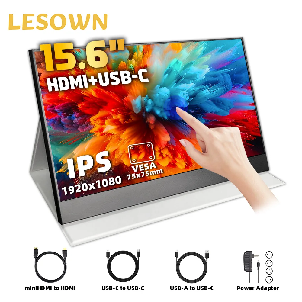 LESOWN 15.6 Inch Portable Monitor 1920x1080 LCD Touchscreen IPS Panel Extender Screen Display for PC Gamer PS4 PS5 XBOX Switch