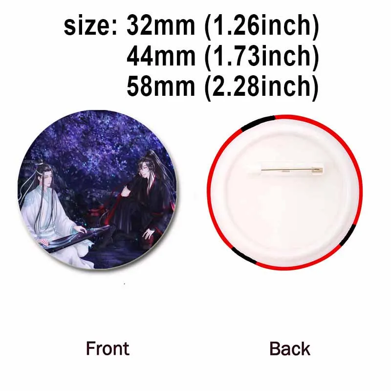 44/58mm Anime Mo Dao Zu Shi Brooches on Backpack Cartoon Coplay Badge Wei Wuxian Lan Wangji Cute Enamel Pins Jewelry Accessories