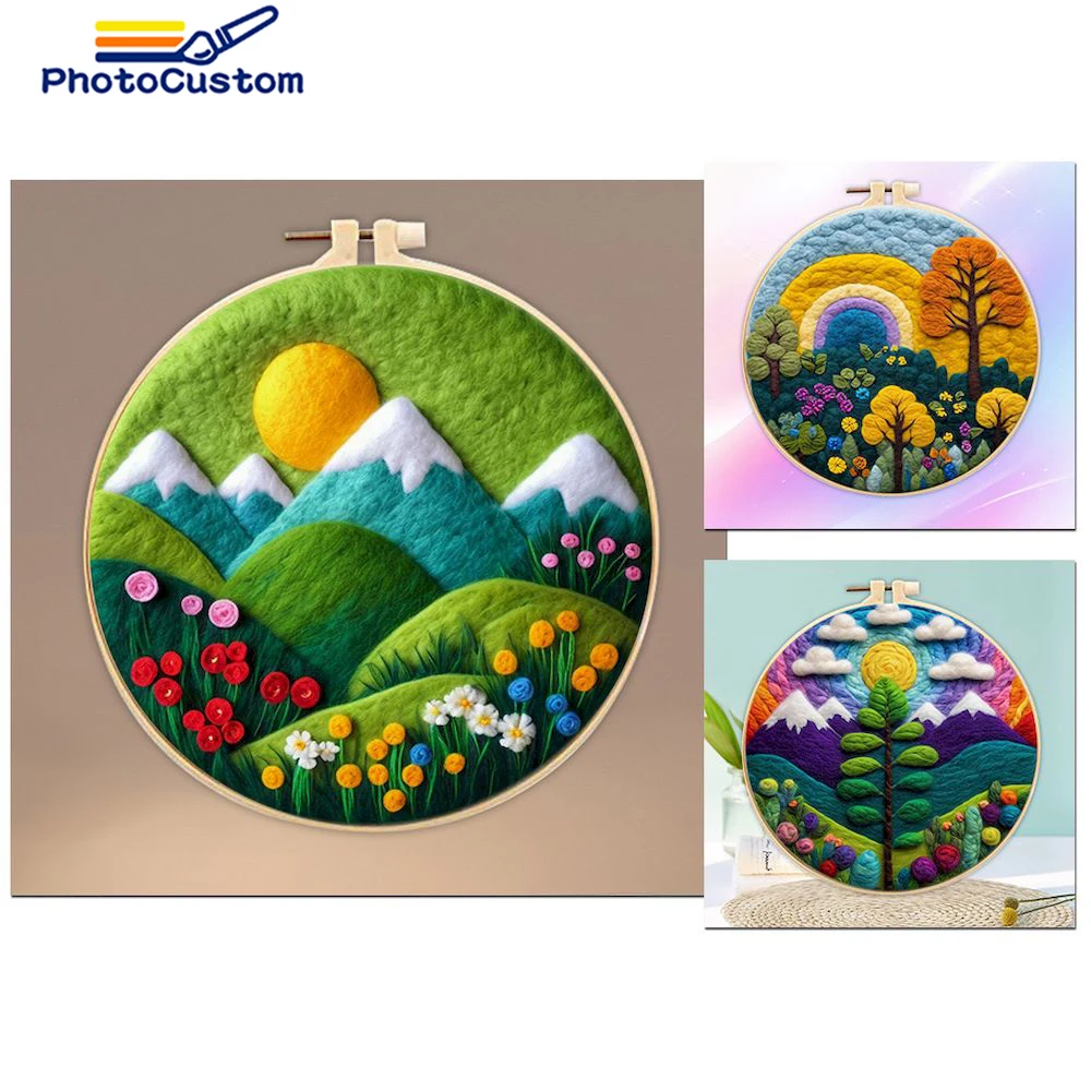 Kit de peinture en feutre de laine avec broderie, ensembles de peinture en feutre de laine, paysage coloré, bricolage exécutif créatif, Photobt