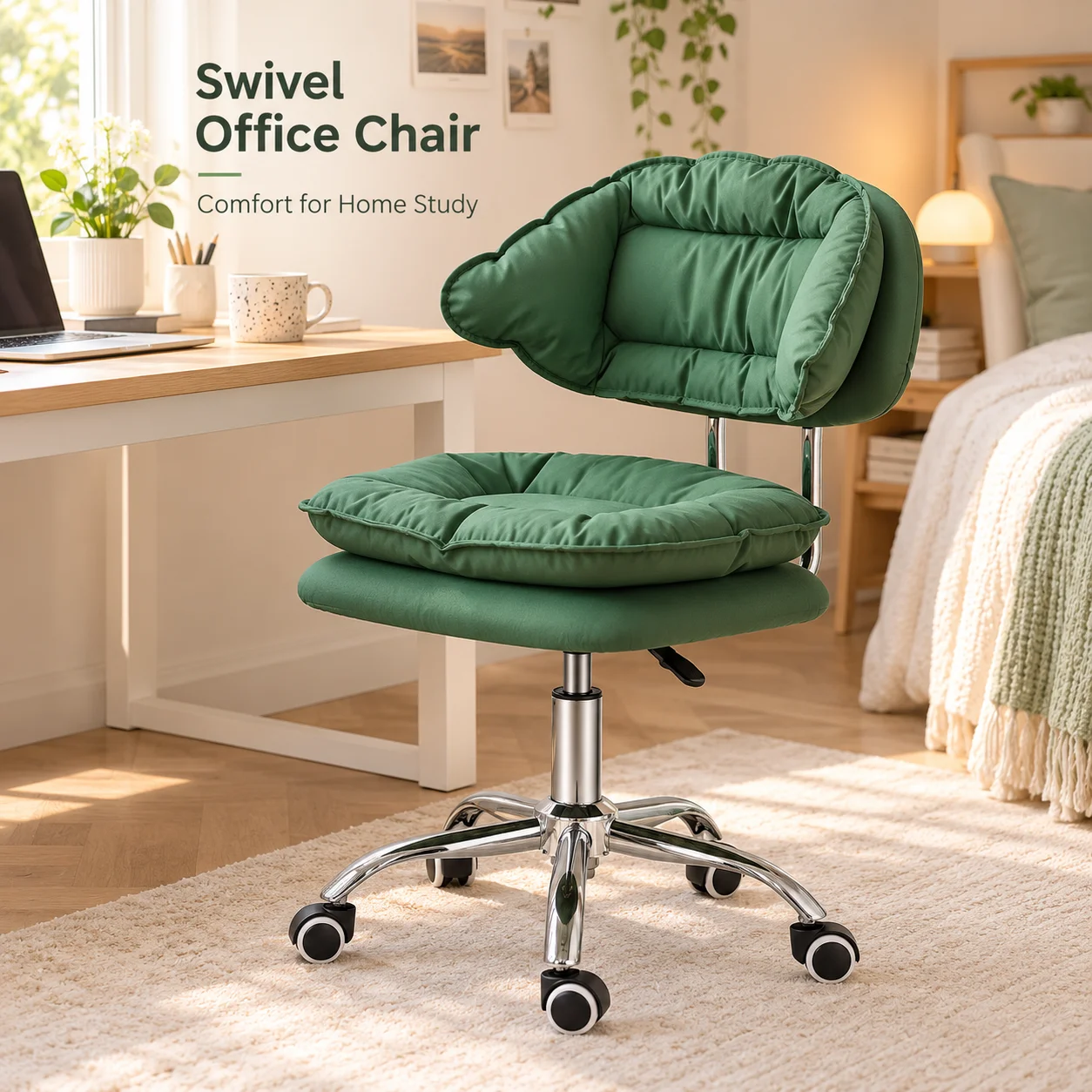 AOLIVIYA Swivel Office Chair Adjustable Height Rolling Coffee Desk Chair Padded Fabric Computer Chair With Backrest