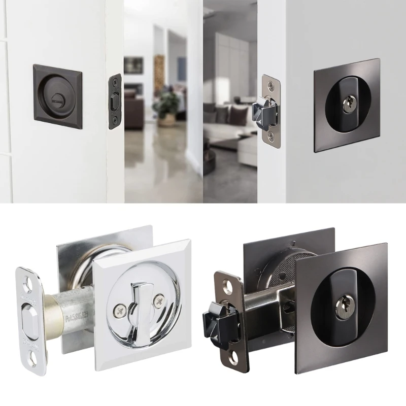 Preto deslizante bolso Door Lock para celeiro, privacidade contemporânea, porta Hardware Tool, E65B