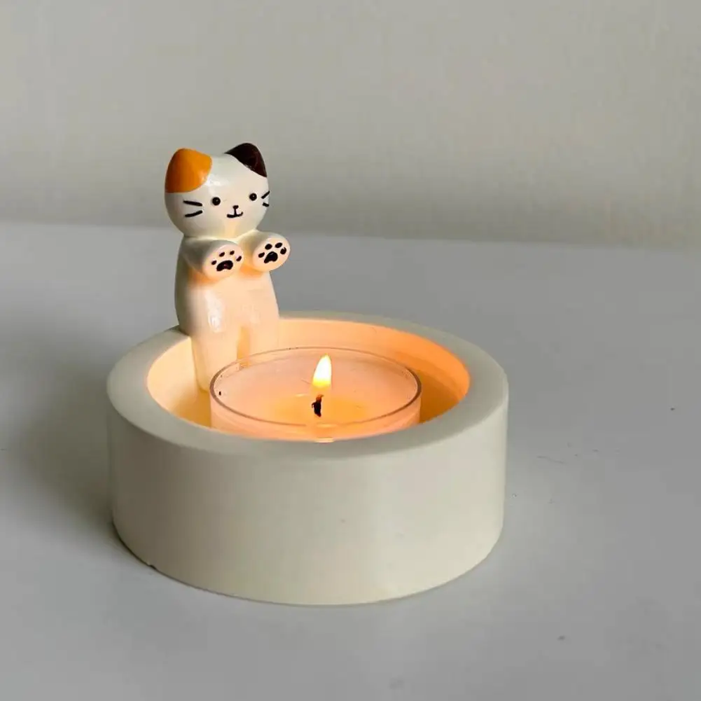 Kitten Candle Holder Handmade Cute Cat Candle Holder With Aromatherapy Candle White Peach Oolong /bluebell /Pears And