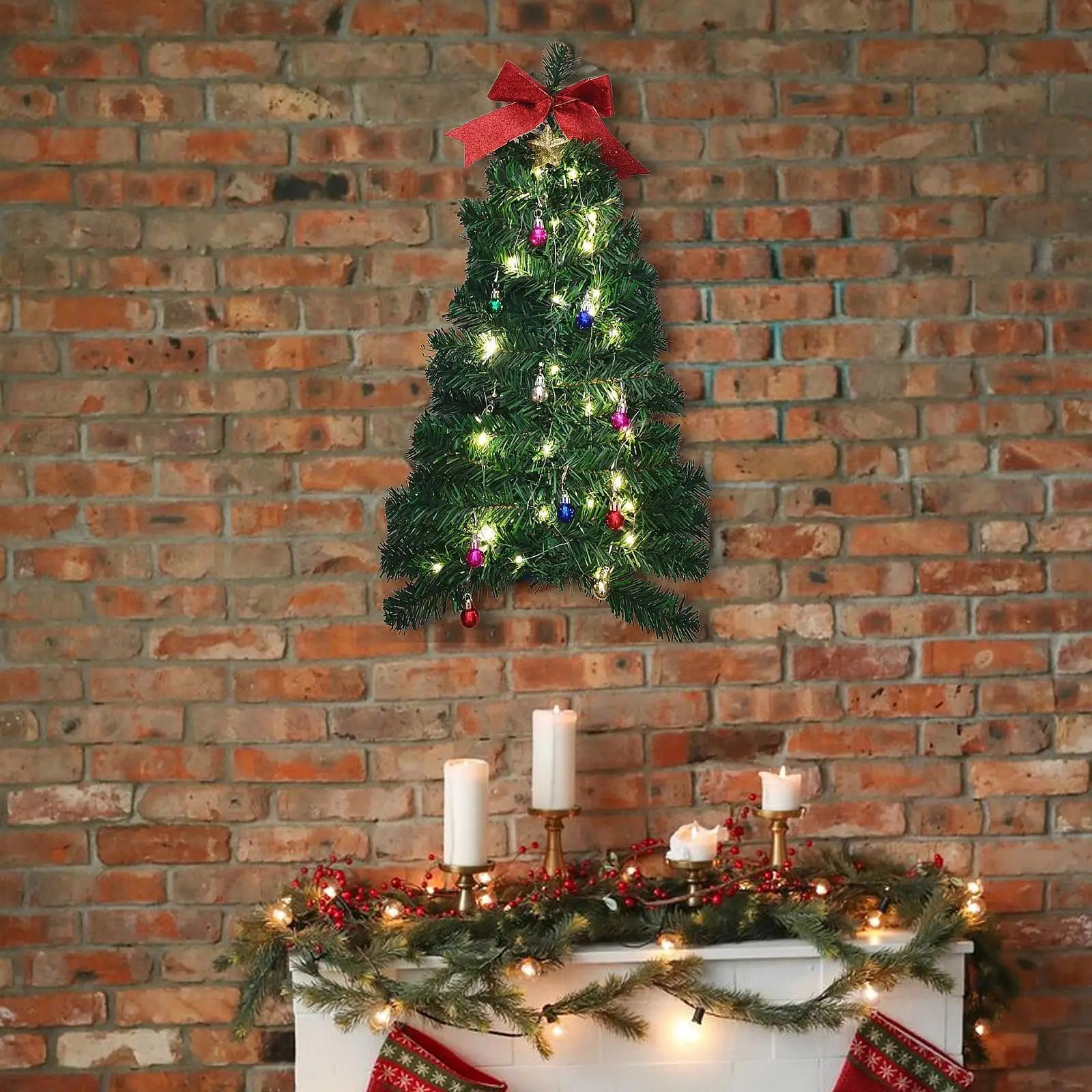 Wall Mounted Christmas Tree Party Props Housewarming Gift Scene Layout Lighted for Office Wedding Bedroom Living Room Apartment