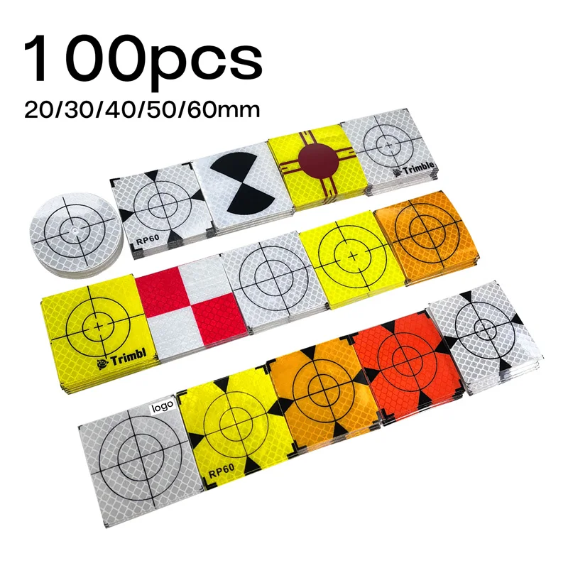 100pcs Size 20 30 40 50 60mm Reflector Sheet For Total Station Survey Geography Sheet Reflective Sticker