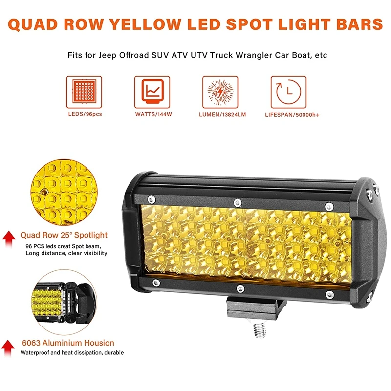 

Yellow 120W 3000K Car Sunlight Modified Lights White LED Work Light For Car Motorcycle SUV 4WD ATV LED Car Headlights
