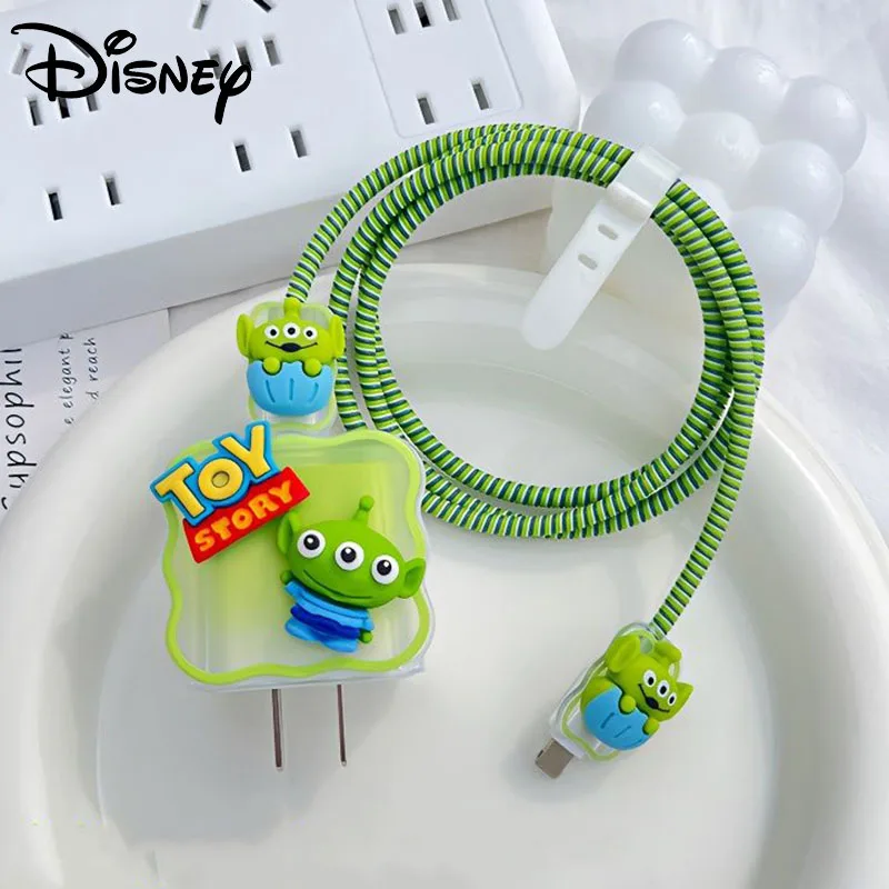 Disney Toy Story Alien Fast Charger Data Cable Protective Cover for iPhone 14 13/12/11 Pro Max 18W/20W Glue Shell Winding Rope