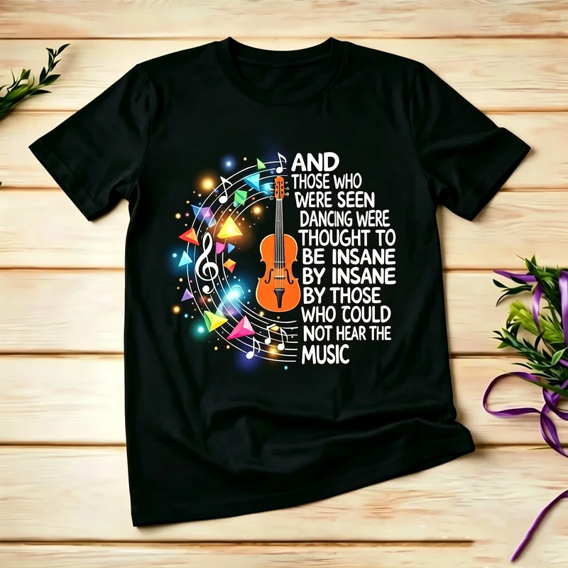 Retro Hippie Music Symbol Violin And Those Who Were Seen Dancing Peace Graphic T Shirt Unisex Cotton Music Lover Gift Top