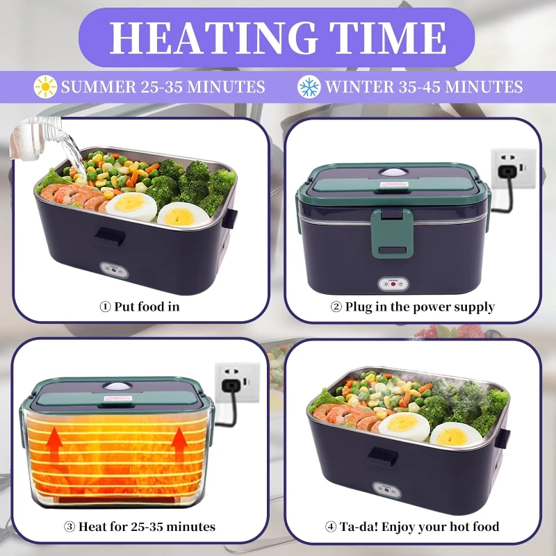 Portable Electric Lunch Box, Food Heater, Heated Lunch Warmer, Large-Capacity, 60W, 110-230V, 1.8L, for Car, Truck, Home, Office