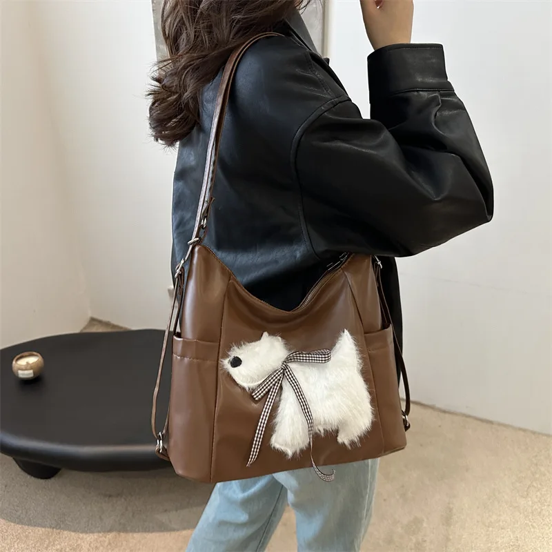 Large Capacity Fashionable Armpit Women New Plush Puppy Backpack Commuting Diagonal Cross Bag Trend single Shoulder  Super Cute