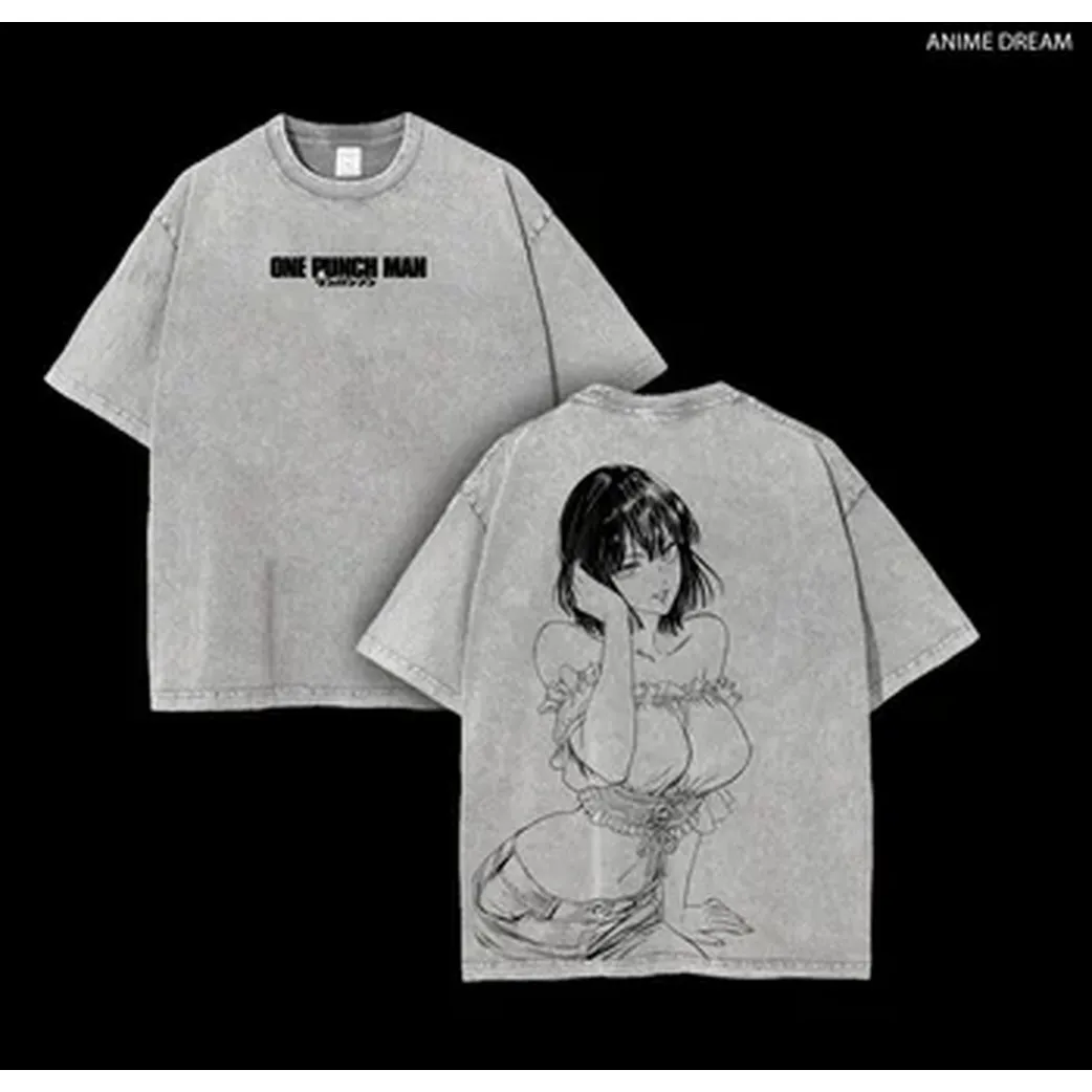 ONE PUNCH-MAN Fubuki T-Shirt Cute Manga Printed Vintage Washed T-shirt Casual Loose Cotton Tees Streetwear Men Women Clothing