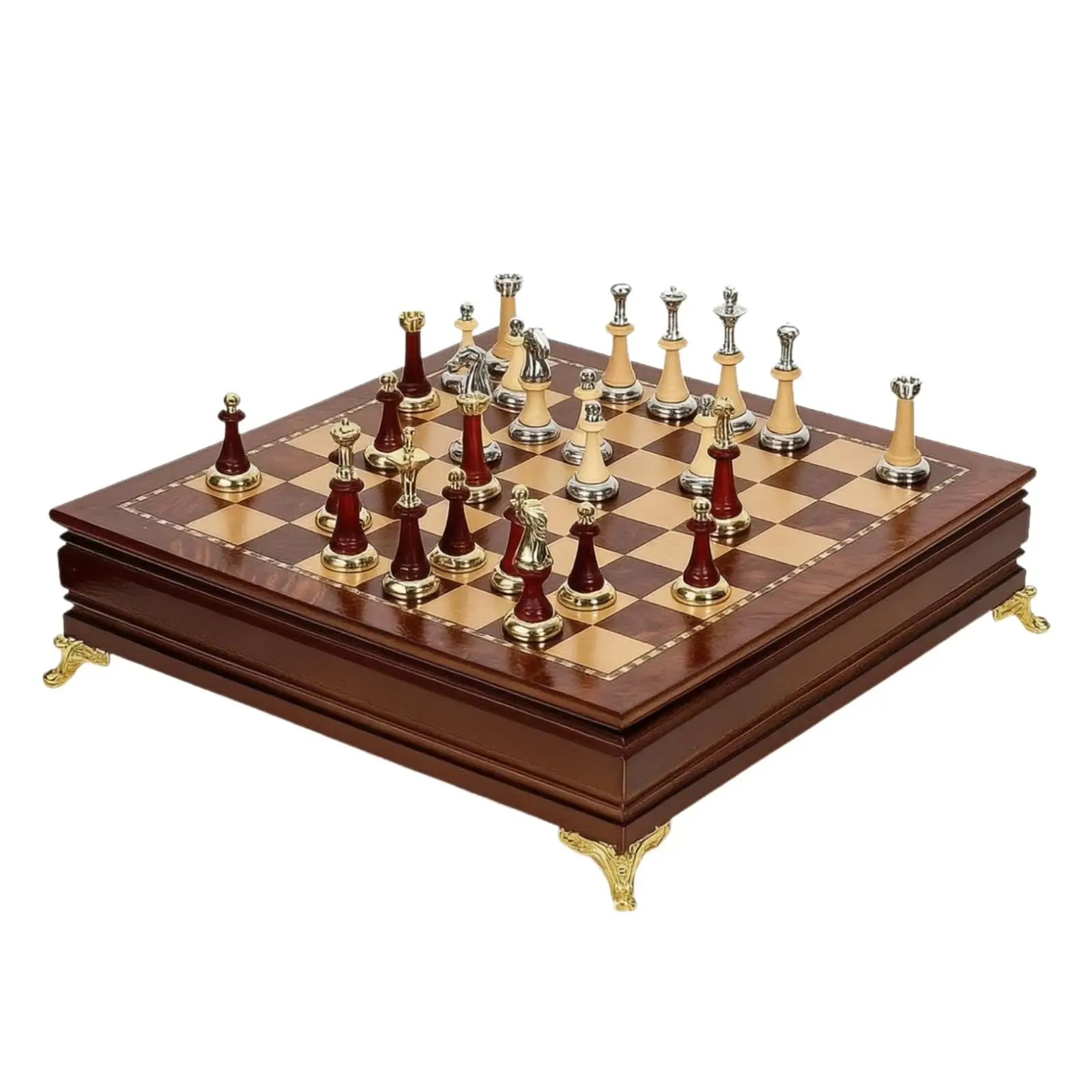 Luxury Chess Set with Storage Drawer | Wood-Grain, Wooden Chess Set, for Game Room