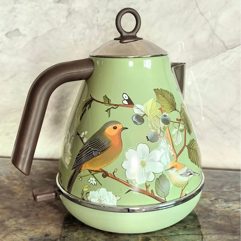 1.7L Retro Pink Floral Electric Kettle 1850W 304 Stainless Steel Temperature Control Boiling Teapot With Keep Warm Function