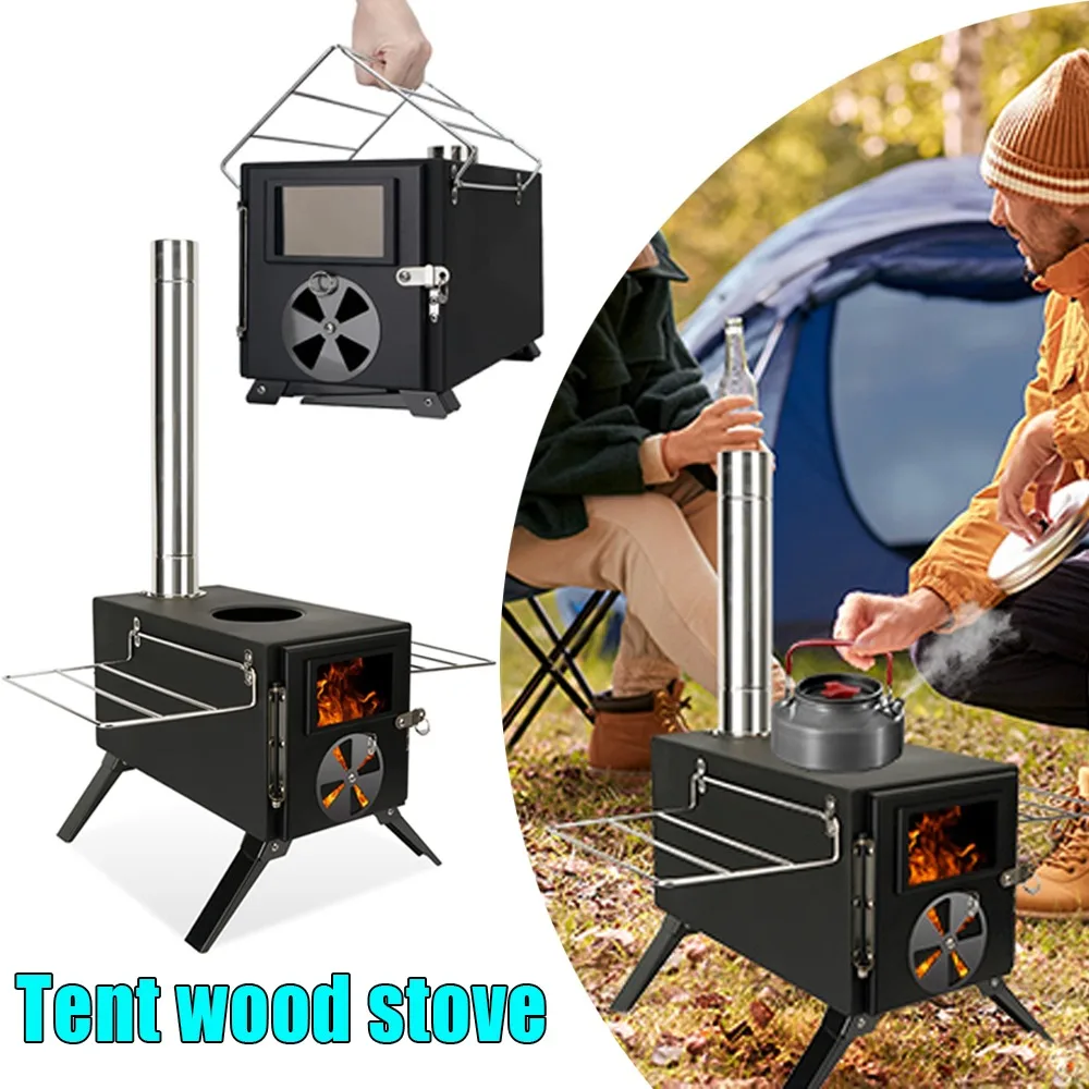 

Кемпинговая печь, портативная нержавеющая сталь с дымоходом для приготовления пищи и обогрева, устойчивая палатка для костра, печь для пеших прогулок, кемпинга