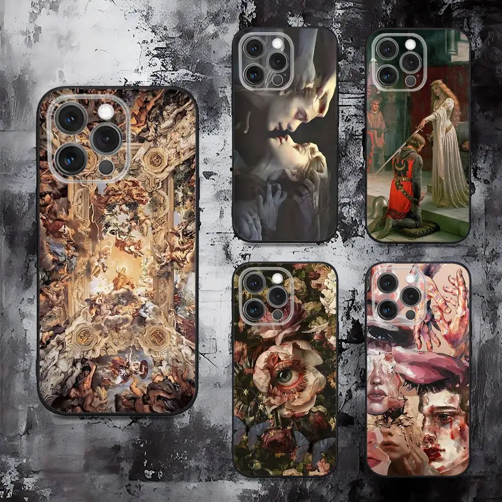 

Renaissance Oil Paintings Phone Case For iPhone 16,15,14,13,12,11,Pro,Max,Plus,X,XS,SE,E,Mini,Soft Silicone Black Case