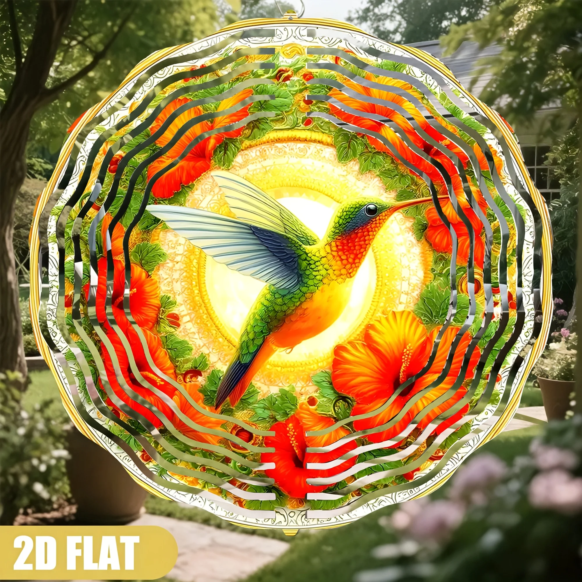 Wind Chimes, Vibrant Hummingbird And Orange Blossom Garden Artwork, a Gift for Nature Lovers And Gardening