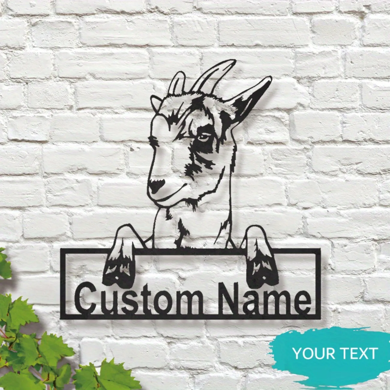 Contemporary Metal Personalized Goat Sign - A Unique Wall Art Piece for Your Home, Tailor-Made Just for You.